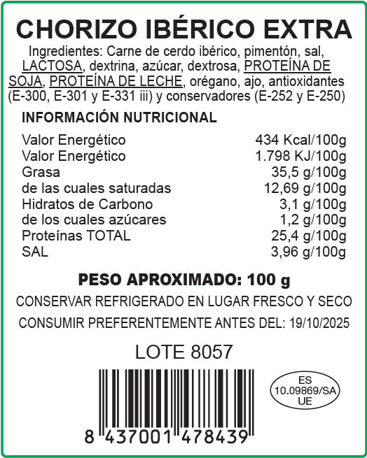 Etiqueta Chorizo Ibérico Extra