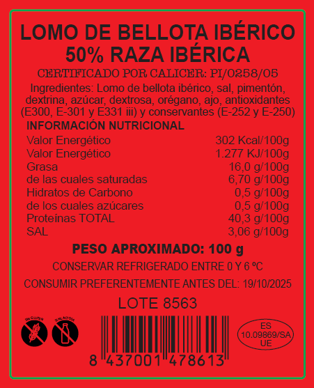Etiqueta Lomo Bellota Ibérico 50% Raza Ibérica