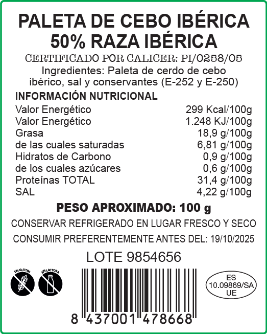 Etiqueta Paleta Cebo Ibérica 50% Raza Ibérica
