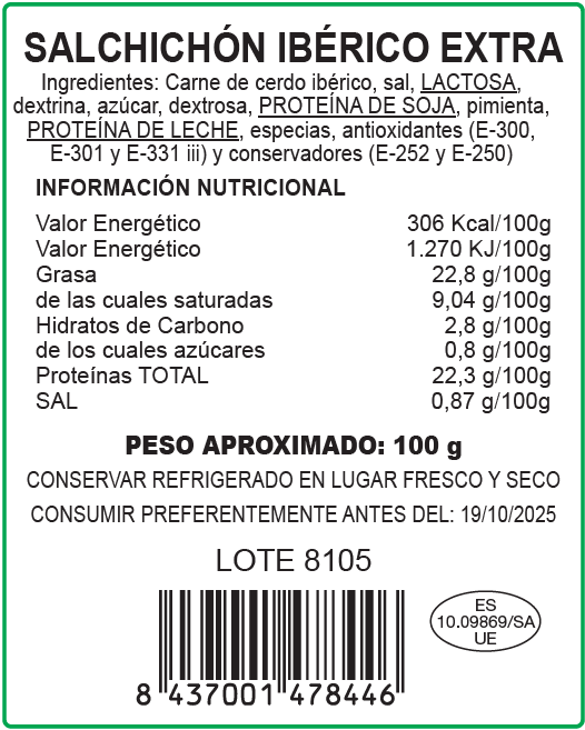 Etiqueta Salchichón Ibérico Extra